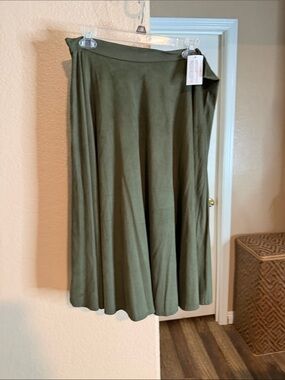 The Vanity Room Olive Green A-Line Midi Skirt